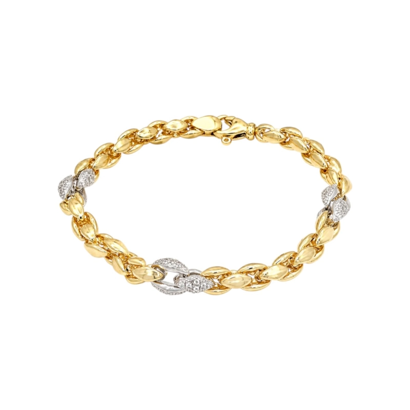 Pulseira Elos Navetes Prata 925 Com Banho 18k e Zircônia