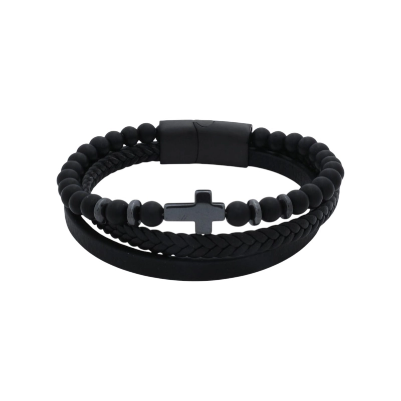Pulseira Fé Absoluta Couro Com Ágata e Aço