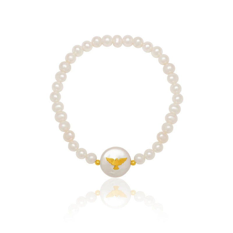 PULSEIRA PÉROLA COM PASTILHA ESPIRITO SANTO EM OURO 18K 17CM