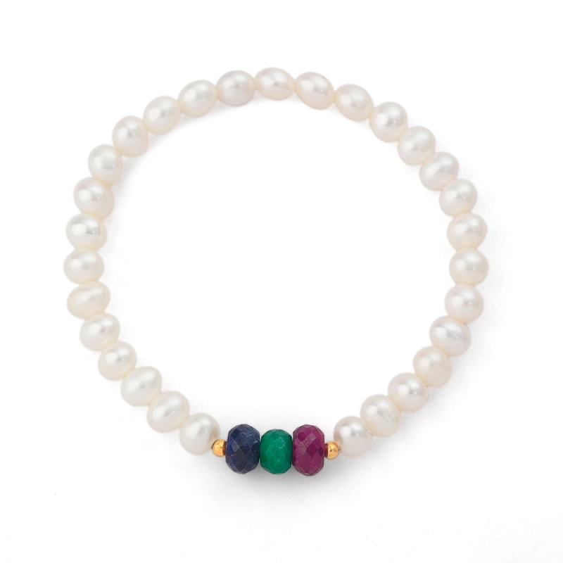 Pulseira Pérolas Com Pedras Naturais