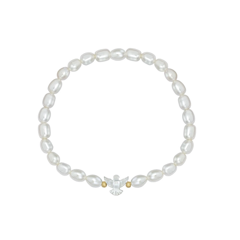 PULSEIRA PÉROLAS OVAIS COM ESPÍRITO SANTO COM ESFERAS E OURO 18K