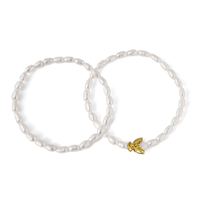 Pulseira Refúgio Dupla Pérolas Espírito Santo Ouro 18k