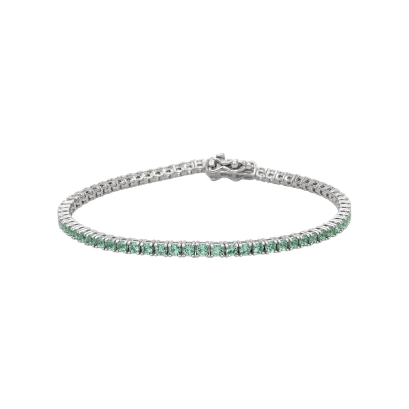 Pulseira Riviera Zircônias Verde Claro Prata 925 17cm