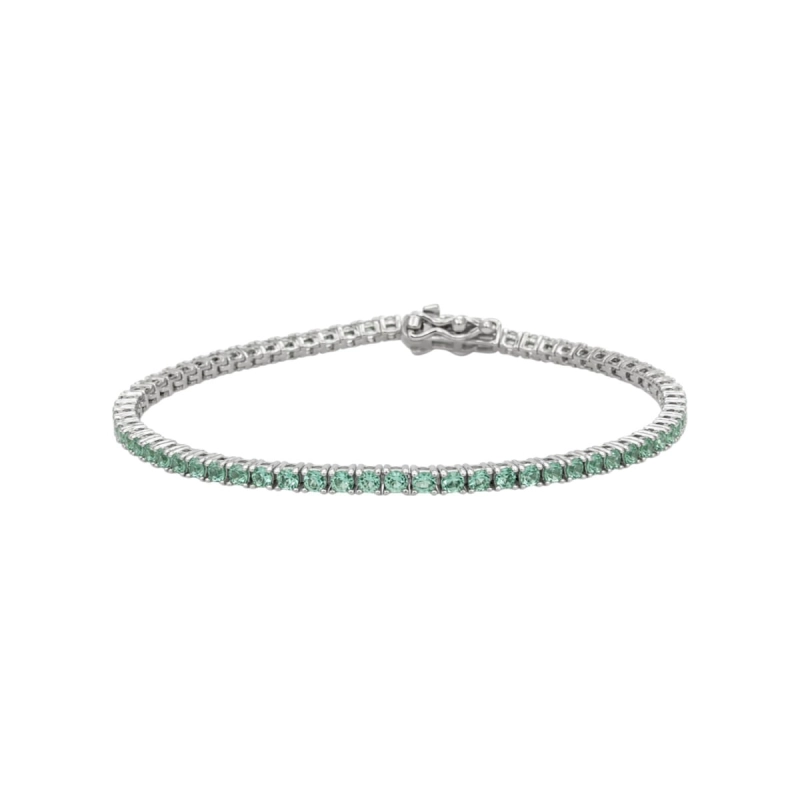 Pulseira Riviera Zircônias Verde Claro Prata 925 18cm