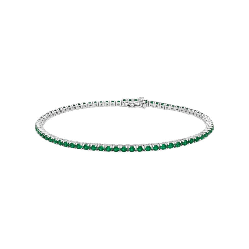 Pulseira Riviera Zircônias Verdes Prata 925 17cm