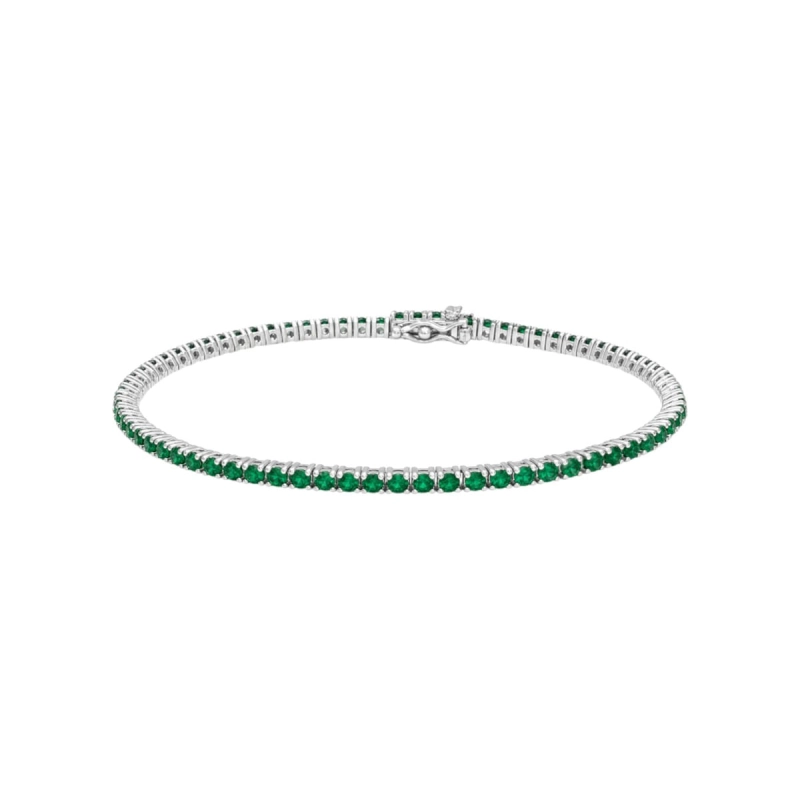 Pulseira Riviera Zircônias Verdes Prata 925 16cm