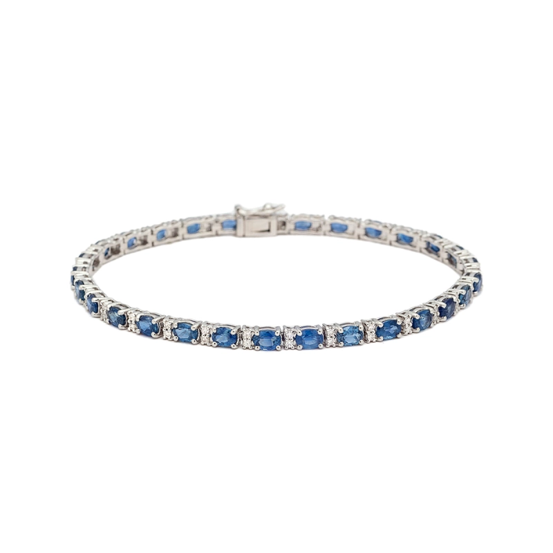 PULSEIRA SAFIRAS E DIAMANTES OURO BRANCO 18K