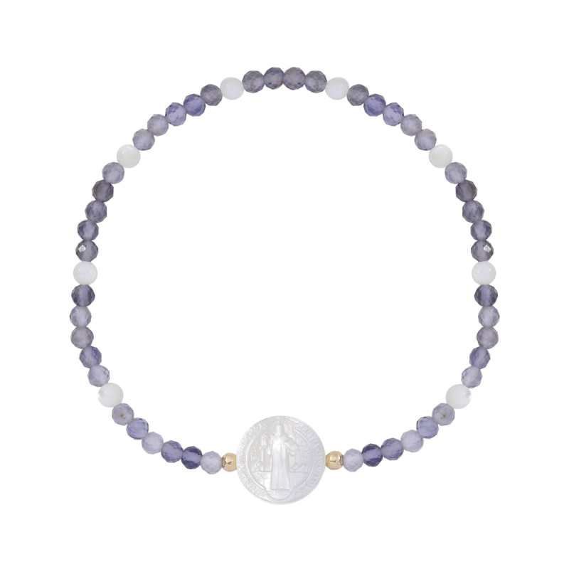 PULSEIRA SÃO BENTO EM MADREPÉROLA COM IOLITA 16CM
