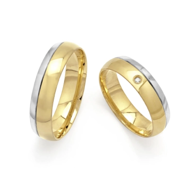 ALIANÇA TRUE LOVE ANATÔMICA EM OURO AMARELO E BRANCO 18K COM DIAMANTE