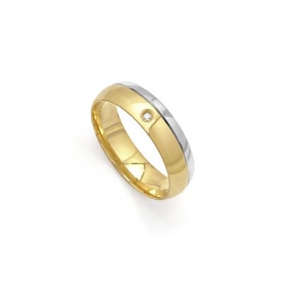ALIANÇA TRUE LOVE ANATÔMICA EM OURO AMARELO E BRANCO 18K COM DIAMANTE
