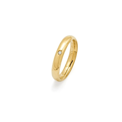 ALIANÇA FELIZES PARA SEMPRE LISA ANATÔMICA EM OURO 18K COM DIAMANTE 0,02CT