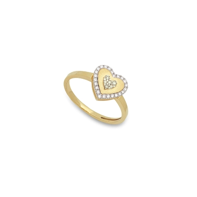 ANEL ALVORECER CORAÇÃO OURO 18K COM DIAMANTES