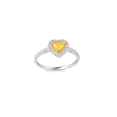 ANEL CORAÇÃO DIAMANTES AMARELOS OURO BRANCO 18K