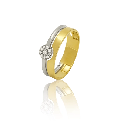 Anel Chuveiro Redondo Em Ouro Amarelo e Branco 18k Com Diamantes.