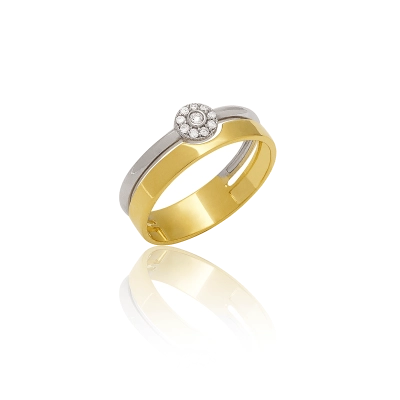 Anel Chuveiro Redondo Em Ouro Amarelo e Branco 18k Com Diamantes.