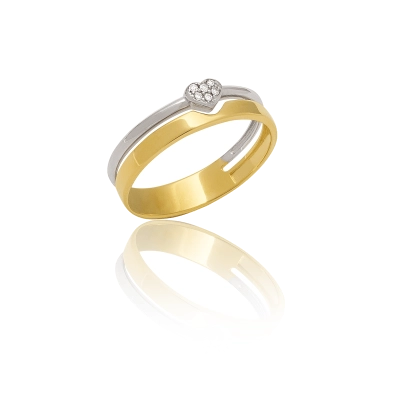 Anel Dois Fios Coração Em Ouro Amarelo e Ouro Branco 18k Com Diamantes.