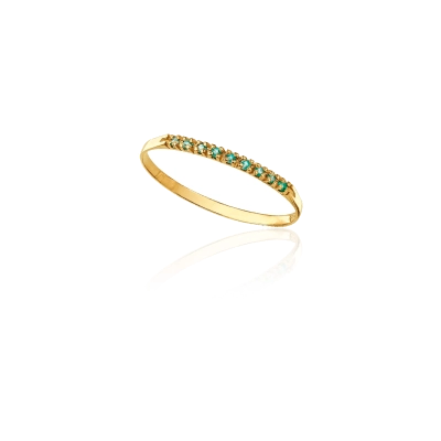 ANEL MEIA ALIANÇA EM OURO 18K COM ESMERALDAS 0,045CT
