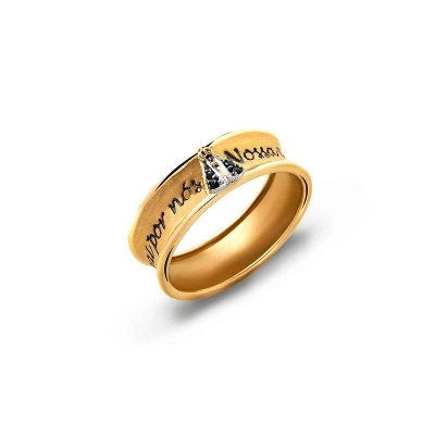 Anel N. Sra. Aparecida em Ouro 18K Com Safiras Azuis - Linha Paz Interior
