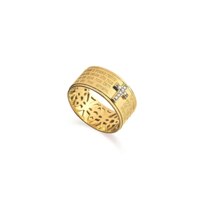 ANEL ORAÇÃO PAI NOSSO EM OURO 18K COM DIAMANTES