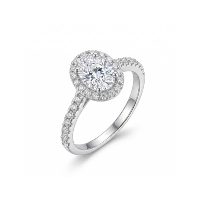 Anel Oval Chuveiro Prata 925 Com Ródio e Moissanite