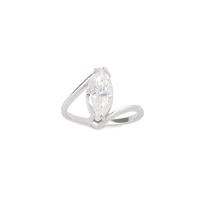 Anel Pedra Navete Moissanite Prata 925 Com Ródio