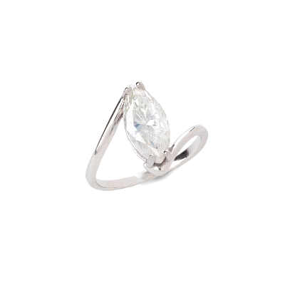 Anel Pedra Navete Moissanite Prata 925 Com Ródio