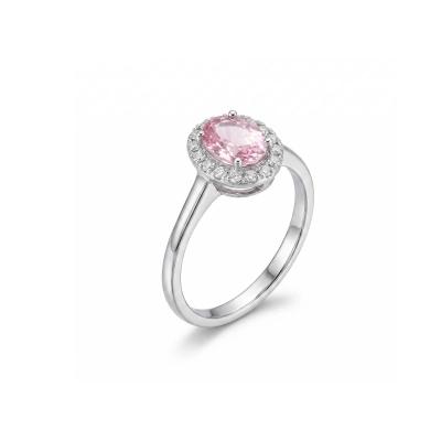 Anel Pedra Oval Color Rosa Prata 925 Com Ródio e Moissanite