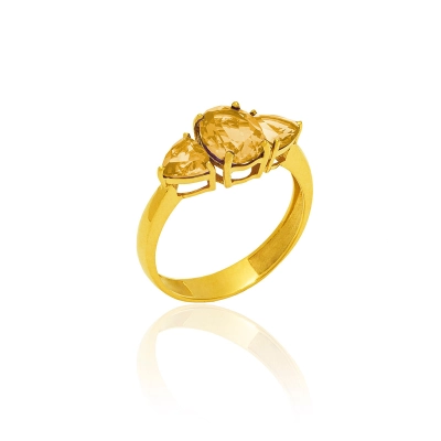 Anel Pedra Citrino Com Ouro 18k.