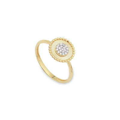 ANEL RADIANTE CÍRCULO DIAMANTADO OURO 18K COM DIAMANTES