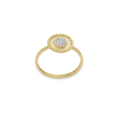 ANEL RADIANTE CÍRCULO DIAMANTADO OURO 18K COM DIAMANTES