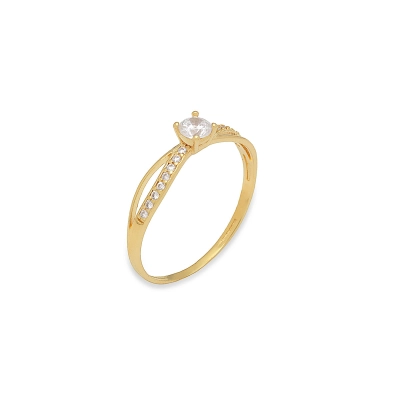 ANEL SOLITÁRIO ARO CRUZADO OURO 18K COM ZIRCÔNIAS