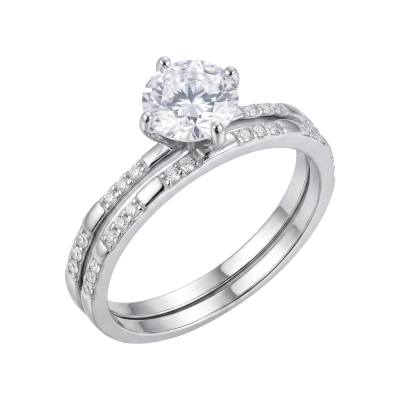 Anel Solitário Aro Duplo Prata 925 Moissanite