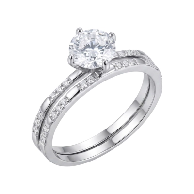 Anel Solitário Aro Duplo Prata 925 Moissanite