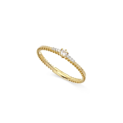 Anel Solitário Aro Vazado Em Ouro 18k Com Diamantes 0,074cts.