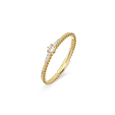 Anel Solitário Aro Vazado Em Ouro 18k Com Diamantes 0,074cts.