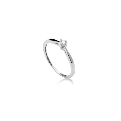 ANEL SOLITARIO EM OURO BRANCO 18K DIAMANTE 0,10CT