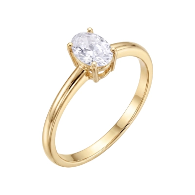Anel Luz Solitário Moissanite Oval Prata 925 Banho Ouro 18k