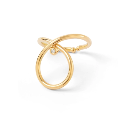 ANEL TUBULAR UMA GOTA EM OURO 18K COM DIAMANTES