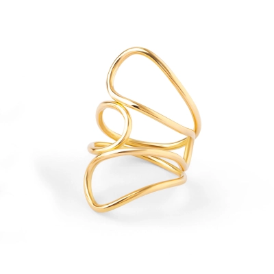 ANEL TUBULAR TRÊS GOTAS EM OURO 18K