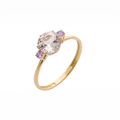 Anel Turmalina Rosa e Morganita Em Ouro 18k