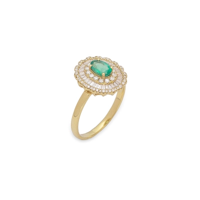 ANEL VALSA OVAL ESMERALDAS E DIAMANTES OURO 18K