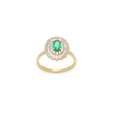 ANEL VALSA OVAL ESMERALDAS E DIAMANTES OURO 18K