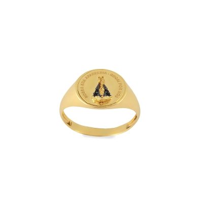 Anel Vínculo Nossa Senhora Aparecida Ouro 18k e Safira