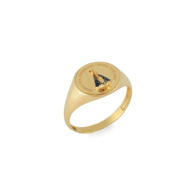 Anel Vínculo Nossa Senhora Aparecida Ouro 18k e Safira