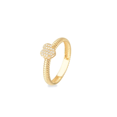 ANEL VÍNCULO TORCIDO CHUVEIRO CORAÇÃO EM OURO 18K COM DIAMANTES 0,11CT