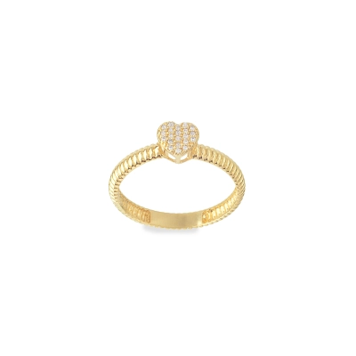 ANEL VÍNCULO TORCIDO CHUVEIRO CORAÇÃO EM OURO 18K COM DIAMANTES 0,11CT