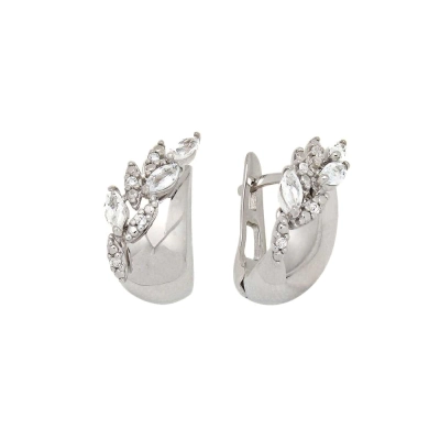 ARGOLA FOLHAS NAVETE COM TOPÁZIO E OURO BRANCO 18K