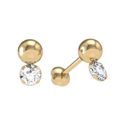 Brinco Bola e Pedra Ouro 18k Com Zircônia
