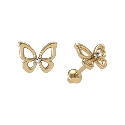 Brinco Borboleta Vazada Ouro 18k Com Diamantes