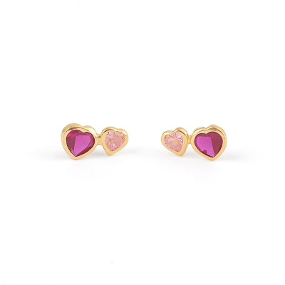 BRINCO CORAÇÕES EM OURO 18K COM ZIRCÔNIAS